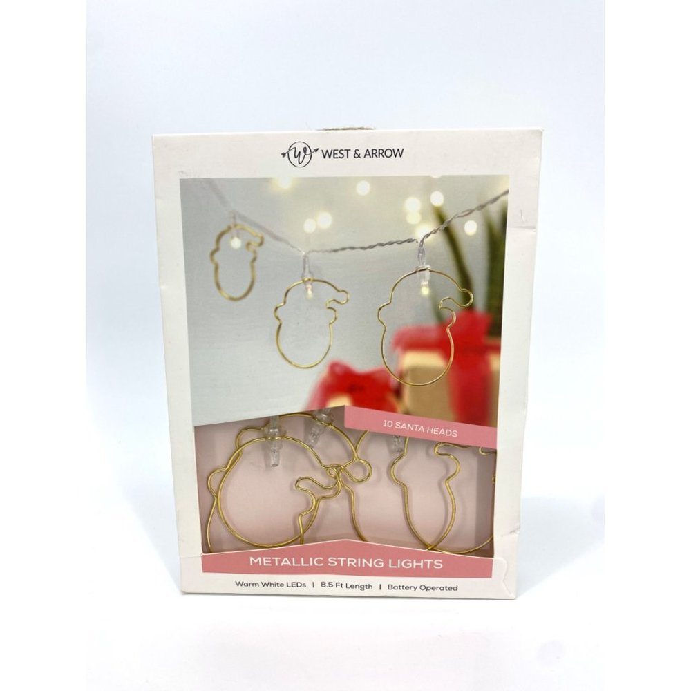 West & Arrow 10 Santa Heads Metallic String Lights NEW IN BOX